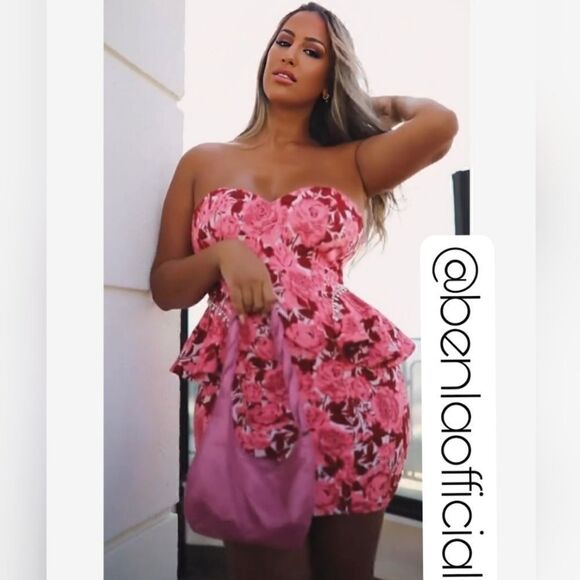 ZARA JACQUARD PINK AND RED FLORAL DRESS JEWEL - Picture 7 of 13